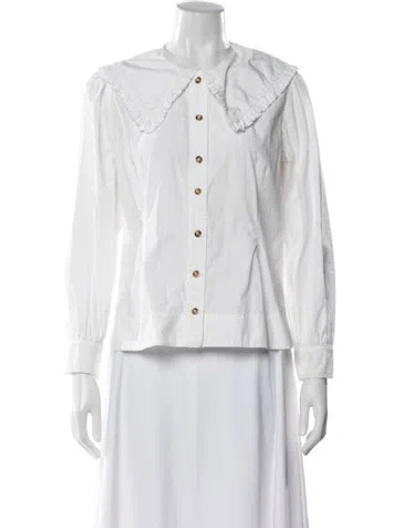 Pre-owned Ganni Long Sleeve Blouse In White