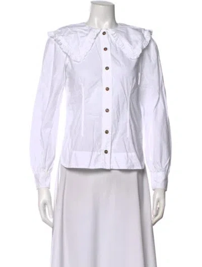 Pre-owned Ganni Long Sleeve Blouse In White