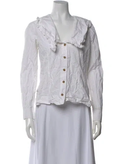 Pre-owned Ganni Long Sleeve Blouse In White