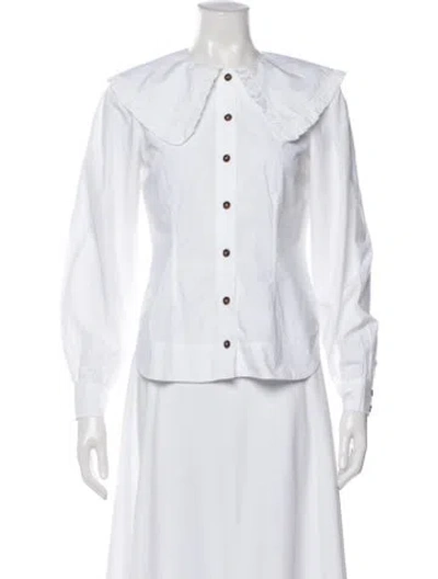Pre-owned Ganni Long Sleeve Blouse In White