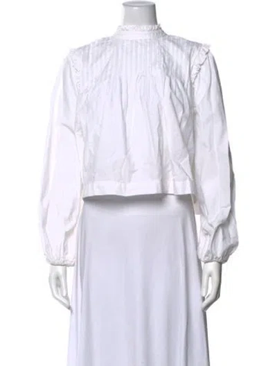 Pre-owned Ganni Long Sleeve Blouse In White