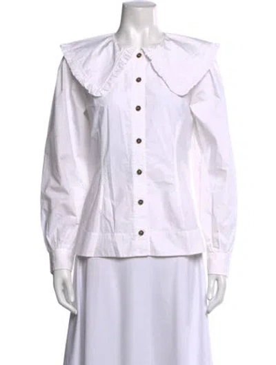 Pre-owned Ganni Long Sleeve Blouse In White