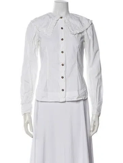 Pre-owned Ganni Long Sleeve Blouse In White