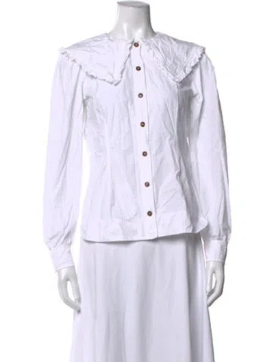 Pre-owned Ganni Long Sleeve Blouse In White
