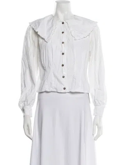 Pre-owned Ganni Long Sleeve Blouse In White