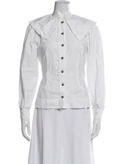 Pre-owned Ganni Long Sleeve Blouse In White