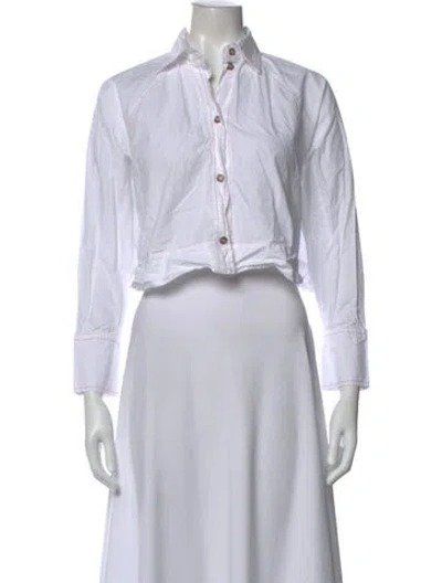 Pre-owned Ganni Long Sleeve Button-up Top In White