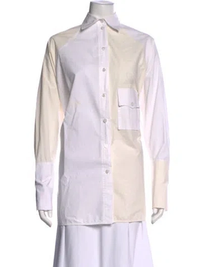 Pre-owned Ganni Long Sleeve Button-up Top In White