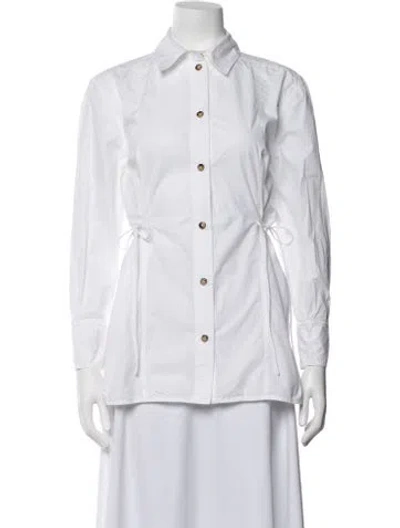 Pre-owned Ganni Long Sleeve Button-up Top In White