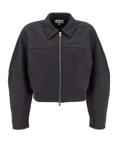 GANNI GANNI LOGO EMBROIDERED CROPPED JACKET