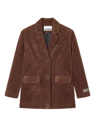 Ganni Tailored Corduroy Blazer Single Breasted Design In Brown