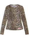 Ganni Long-sleeve Crew-neck T-shirt With Animal Print In Animal Print