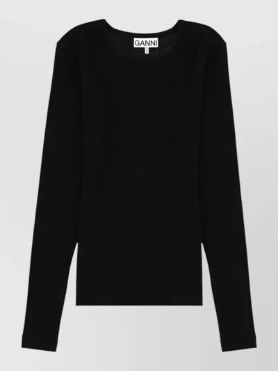 Ganni Long Sleeve Crew Neck Womens Top In Black