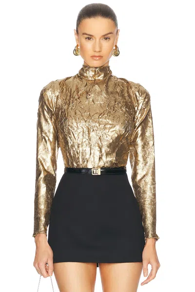 Ganni Long Sleeve Cut Out Top In Gold