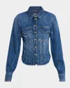 Ganni Long-sleeve Denim Corset Shirt In Mid Blue Vintage