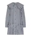 Ganni Womens Black Wide-collar Stripe Organic-cotton Mini Shirt Dress In Gray