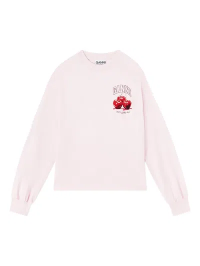 Ganni Crew Neck Graphic Print Long Sleeve Top In Animal Print