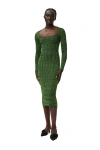 Ganni Ribbed Square-neck Midi Dress In Kelly Green