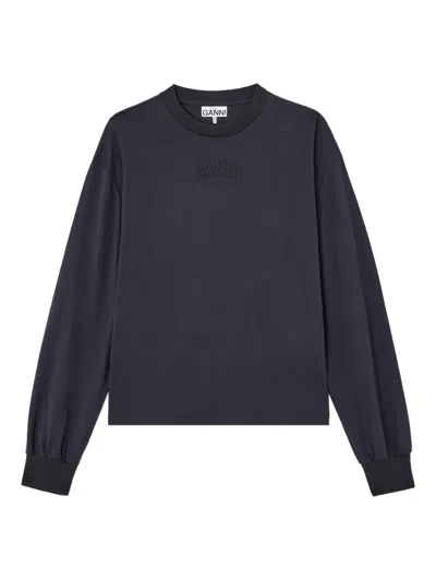 Ganni Long-sleeve Logo Sweatshirt In Black