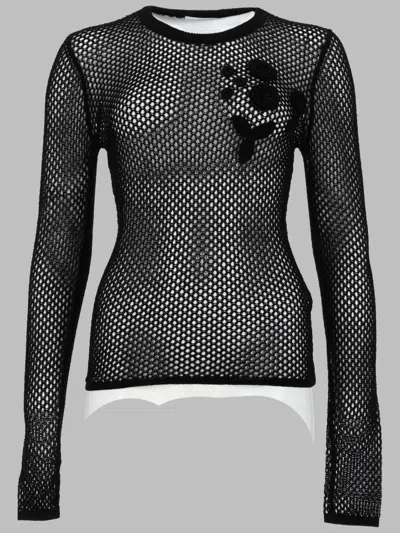 Ganni Long Sleeve Mesh T-shirt With Floral Embellishments In Animal Print
