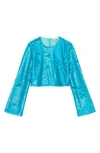 Ganni Sequined Cropped Blouse In Blue Curacao