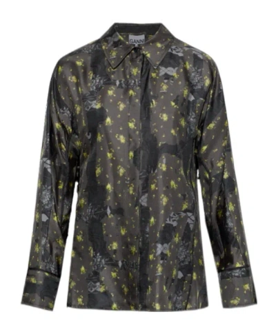 Ganni Long Sleeve Shirt In Black