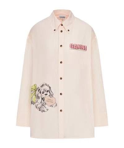 Ganni Long Sleeve Shirt In Pink