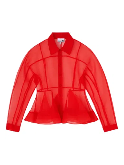 Ganni Long-sleeve Shirt In Red