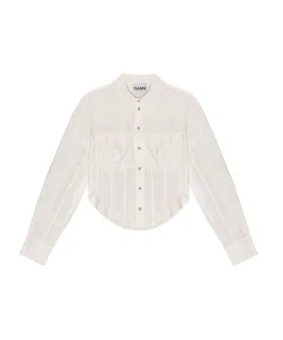Ganni Long Sleeve Shirt In White
