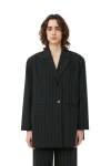 Ganni Long Sleeve Stretch Striped Oversized Blazer In Black