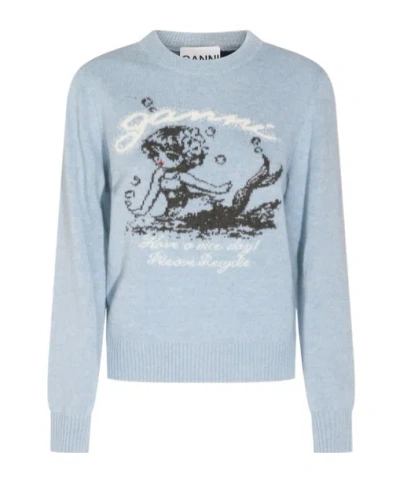 Ganni Long Sleeve Sweater In Blue