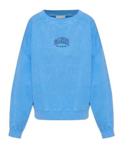 Ganni Long Sleeve Sweatshirt In Blue