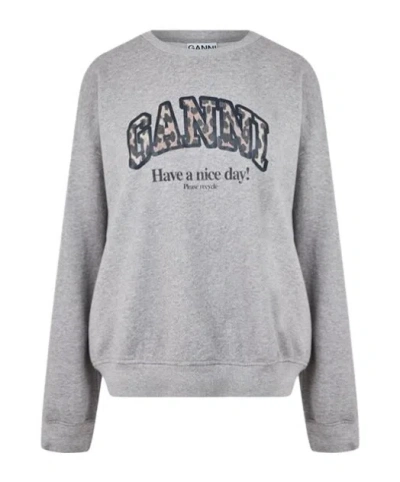 Ganni Long Sleeve Sweatshirt In Gold