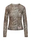 Ganni Leopard Print Long Sleeve Top With Textured Finish In Multi