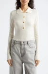 Ganni Natural Collar Front Button Sweater In Egret