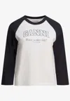 Ganni Baseball Graphic Raglan Crew Neck T-shirt In White