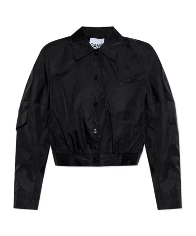 Ganni Long-sleeved Casual Jacket In Black