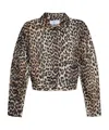 Ganni Leopard Print Cropped Jacket In Black