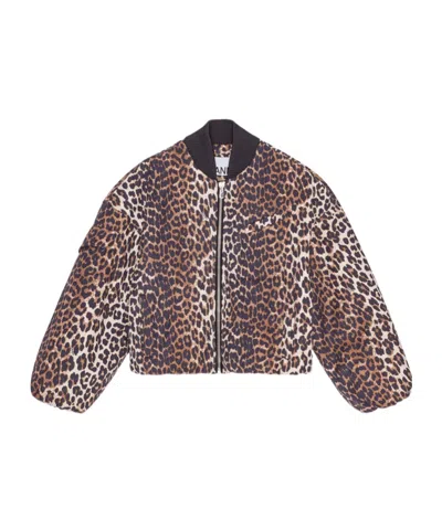 GANNI GANNI LEOPARD PRINTED BOMBER JACKET