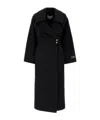 Ganni Double-face Wool Lace-up Coat Phantom In Black