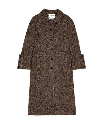 Ganni Long-sleeved Coat In Black