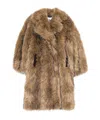 Ganni Notched-lapel Faux-fur Coat In Brown
