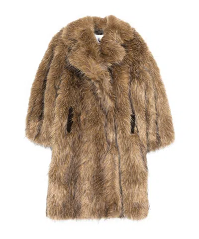 GANNI NOTCHED-LAPEL FAUX-FUR COAT