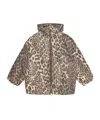 Ganni Leopard Print Hooded Puffer Jacket In Gray