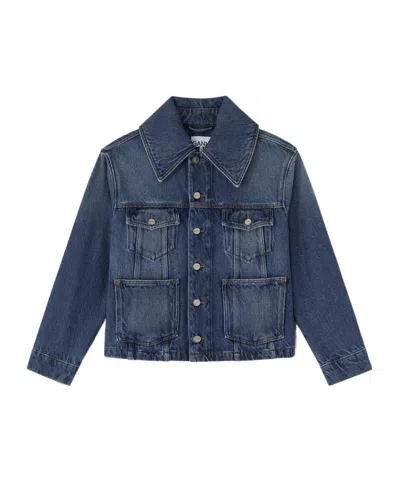 Ganni Long-sleeved Denim Jacket In Blue