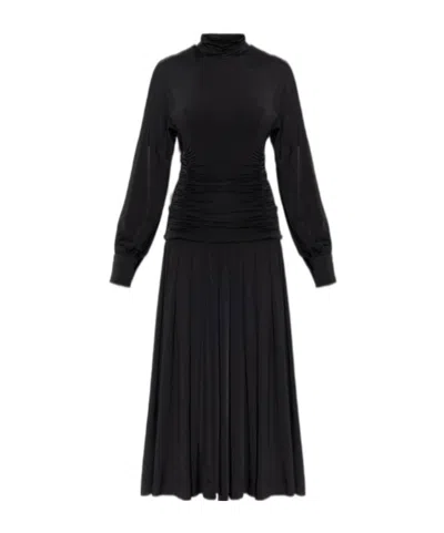 Ganni Long-sleeved Dress In Black