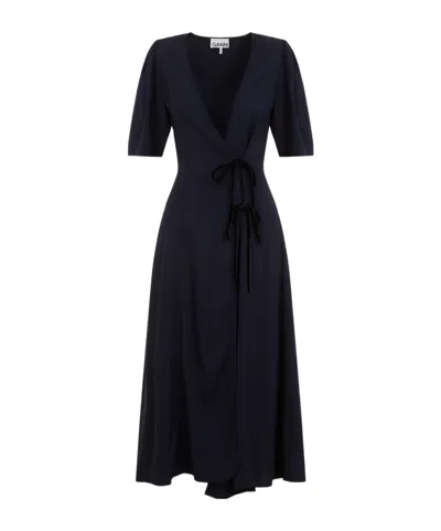 Ganni Long-sleeved Dress In Black