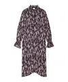 Ganni Black Floral Printed Pleated Midi Dress In Black