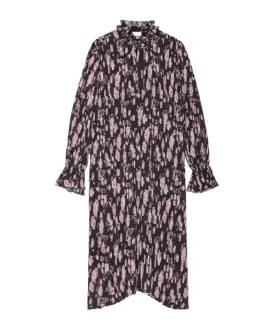 GANNI GANNI FLORAL PRINTED PLEATED GEORGETTE MIDI DRESS