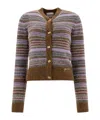 Ganni Soft Striped Cardigan With Fluffy In Brown